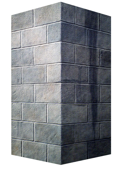 Consummate cutting edge art by illusionist painter Nolan Haan, who paints trompe l’ oeil cinder block walls in acrylic on silk